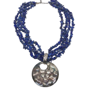 VINTAGE Lapis Lazuli Sterling Silver Pendant Statement Necklace Signed